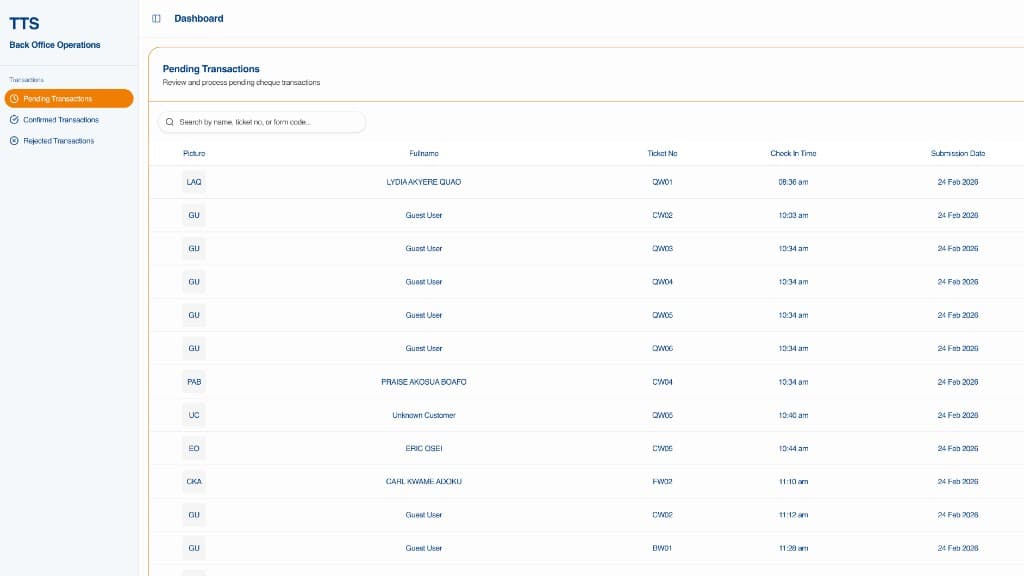 GiTLog Back Office pending transactions