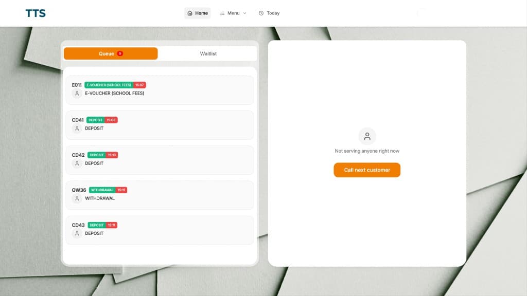 GiTLog Teller Dashboard with the live queue